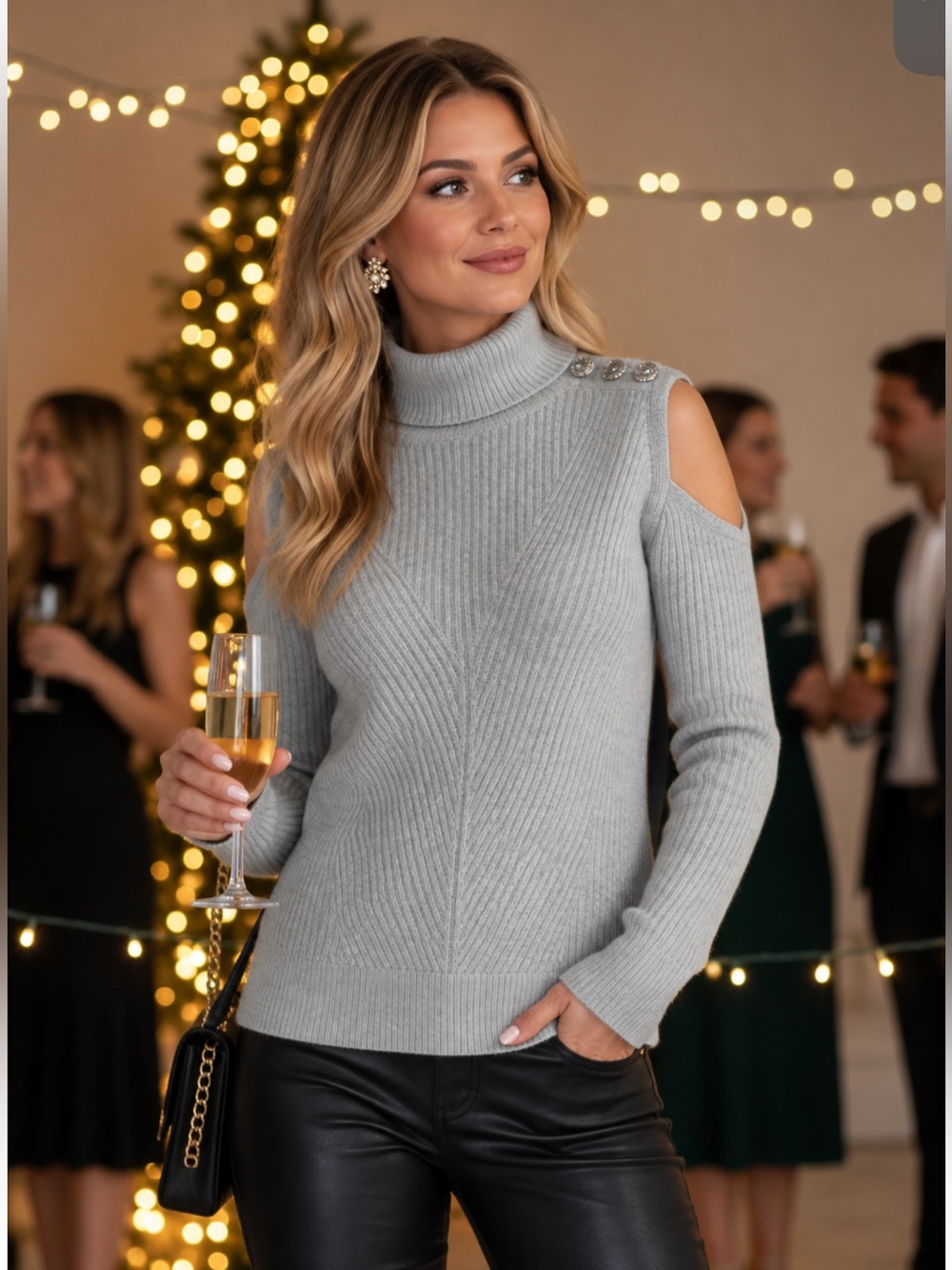 NWT INC International Concepts Cold Shoulder Chunky Knit Turtleneck Sweater Warm